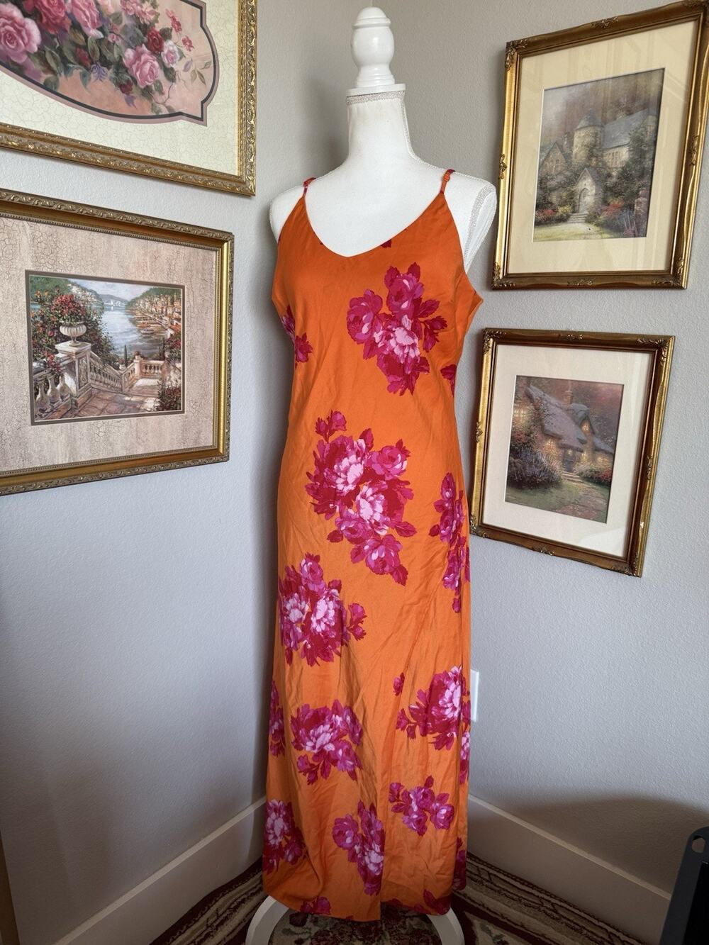Floral Hawaiian Summer Orange and hot Pink Scoop Size XL 16 18 Dress